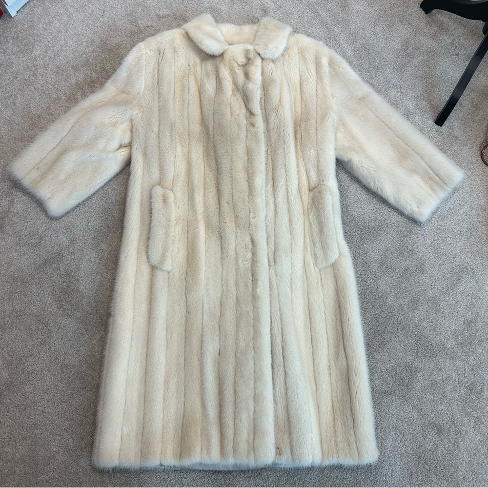 Cream mink long fur coat vintage - Picture 5 of 11